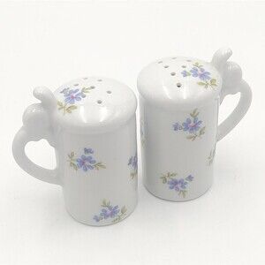 Salt & Pepper Shakers - Mini White Steins with Blue Flowers